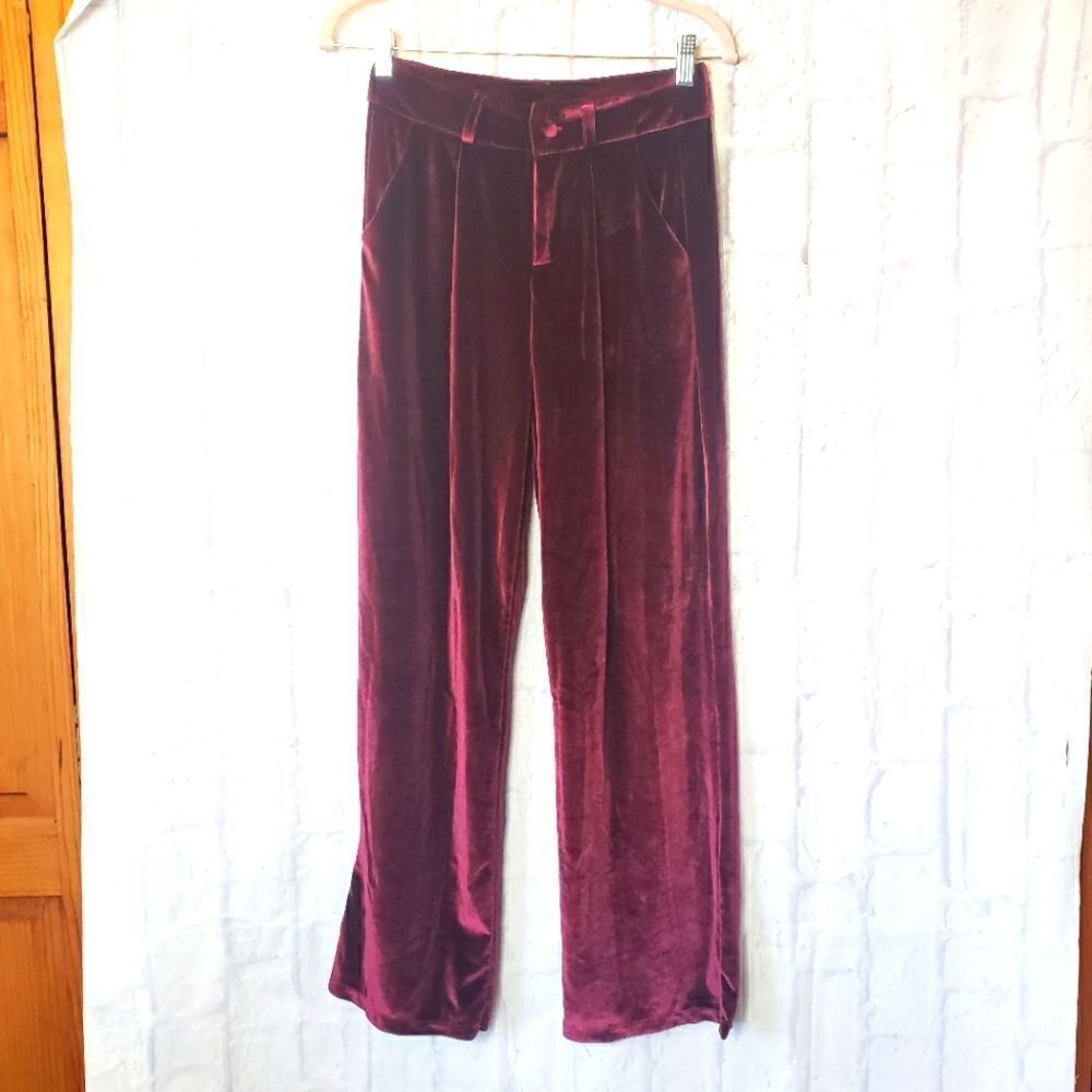 YFFS FASHION STUDIO Narcissus Ego Burgundy Velvet High-Rise Trousers Petite Medi